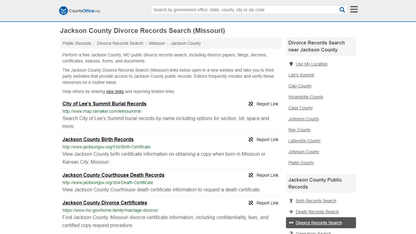 Jackson County Divorce Records Search (Missouri) - County Office